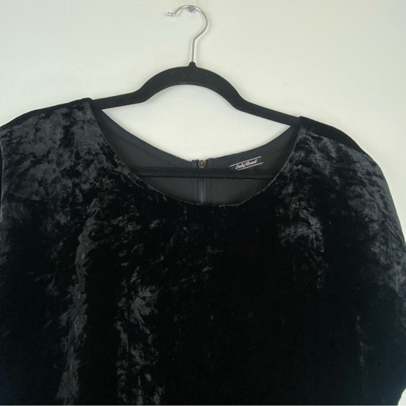 Lucky Brand Medium Blouse Top Short Sleeve Velvet Velour Back Zip Black - Picture 3 of 8